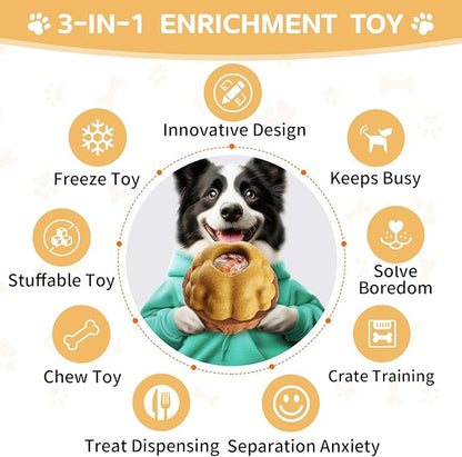Interactive Dog Frozen Treat Toy for Chewers, Enrichment Puzzle Treat Dispenser with Small Popsicle Molds for Medium Large Dogs Keep Busy, Chew Toy for Puppy Teething Reduce Anxiety -Brown