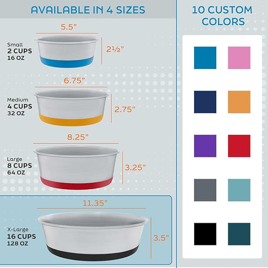 Master Pet Supply Stainless Steel Dog Bowls Set of 2 with Extra Thick Silicone Base - 16 Cup (128 oz) Navy Blue, Non-Slip, Dishwasher Safe Metal Bowls, Pet Dog Food Bowl for Dogs, Cats, Anti Rust
