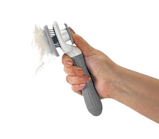 Self Cleaning Slicker Brush - PINK/GREY/BLUE - 1Pc- Pet Grooming Shedding Brush for Dogs and Cats - Remove Loose Undercoat & Tangles - Massaging Tool for Long or Short Hair