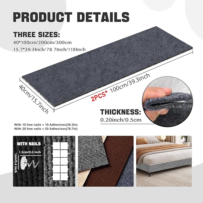 Cat Scratching Climbing Carpet Mat, Adhesive Trimmable Cat Scratcher Furniture Protector, Cat Post Covered Pad Replacement for DIY Cat Tree Shelf Steps Couch Corner Wall(Darkgrey,78.7x15.8In)