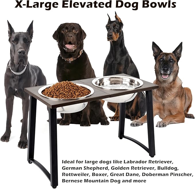 Elevated Dog Bowls for Large & X-Large Dogs, 16" Tall Raised Stand with 2 Stainless Steel 3000ML Bowls, Slow Feeder & Spill-Proof Mat – Extra Large Dog Food & Water Bowl Set