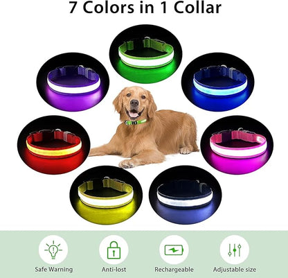 PcEoTllar Light up Dog Collar Lights for Night Walking - LED Dog Collar Light Rechargeable Color Changing, Glow in the Dark Dog Collars Waterproof Glowing Dog Collars for Large Small Medium Dogs