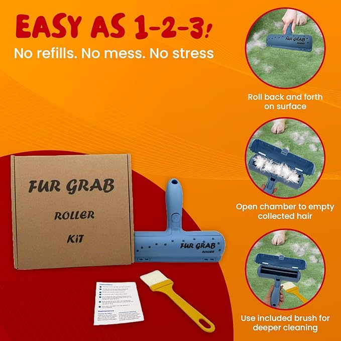 Reusable Pet Hair Remover Roller – Dog & Cat Hair Lint Remover for Furniture, Couch, Carpet, Car & Clothes – No Adhesives – Eco-Friendly- No Tape or Refills