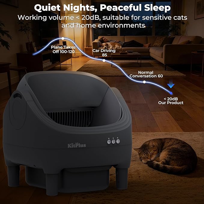 Self Cleaning Litter Box, Automatic Cat Litter Box-APP Control, Open-Design Electric Litter Box, Safety Anti-Pinch, Odor-Free Waste Disposal Includes Trash Bags, Suitable for Multiple Cats, Grey