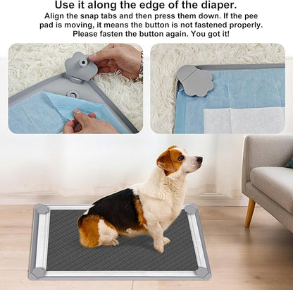 ELEGX Pee Pads Tray Silicone Dog Bedpan Tray, High Edge Puppy Pad Holder Tray for Easy to Clean and Spill Free Dog Bedpan Training Pad Tray with Fixing Buckle (24 INCH x 24 INCH)