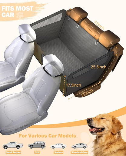 Dog Seat Cover For Back Seat- Heavy Duty Soft Bottom Car Hammock for Dog, With a Heightened Design Both Side,Fits Cars,Suv, and Mid-Size Trucks, Waterproof and Machine Washable,Black&Large Size.