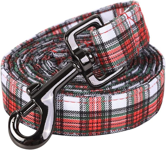 Dog Leash, Christmas Dogs Leashs Red Plaid Print Cotton Adjustable Dog Leash for Medium Boys and Girls Dogs