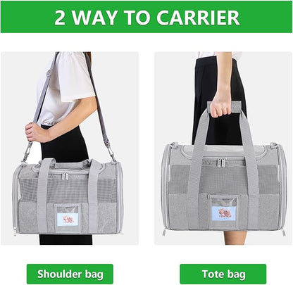 20 Inch Large Cat Carrier, Soft Sided Pet Carrier for Big Cats up to 25 lbs, Airline Approved Expandable Travel Carrier for 2 Cats, Puppy Carrier with Collapsible Food Bowl, Grey