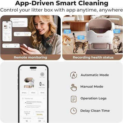 Self Cleaning Litter Box: Automatic Litter Box Self Cleaning with APP Control, Large Capacity for Multiple Cats, Odor Control, Ultra Quiet, Smart Safety Sensors