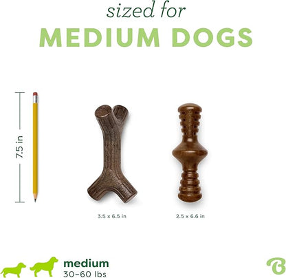 Benebone 2-Pack Maplestick/Zaggler Durable Dog Chew Toys, Real Maplewood, Real Bacon, Made in USA Medium