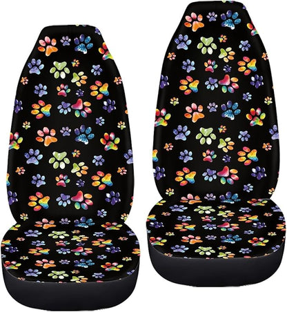 Tie Dye Dog Paws Print Car Seat Covers for Front Seats Only,Universal Bucket Seats Protector Fit for Car,SUV Sedan,Truck
