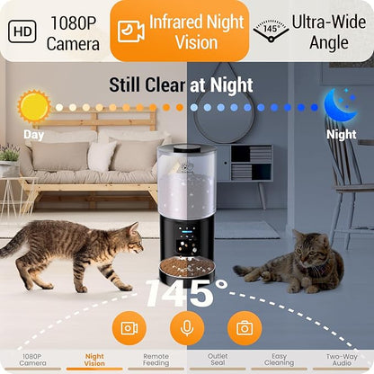 Frienhund 5L Automatic Cat Feeder with 2K HD Camera: 5G WiFi Automatic Dog Feeder with Night Vision,Cat Food Dispenser with Freshness for Multiple Pets,Detachable for Easy Clean-21 Cup (Sealed Outlet)