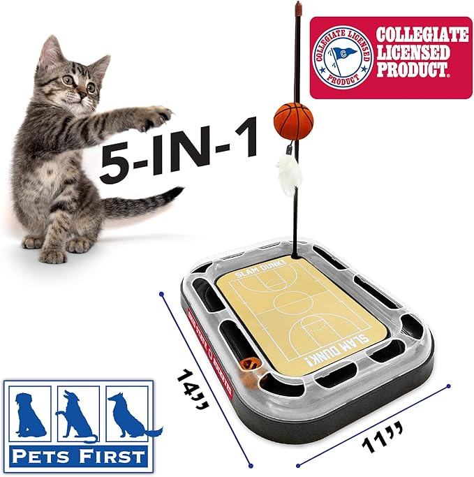 NCAA OHIO State Buckeyes 6-in-1 REVERSIBLE Basketball Court Felt/Cardboard Cat Scratcher Toy & Interactive Cat Ball Bell