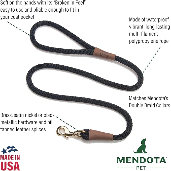 Mendota Pet Snap Leash - British-Style Braided Dog Lead, Made in The USA - Taffy, 3/8 in x 4 ft - for Small/Medium Breeds