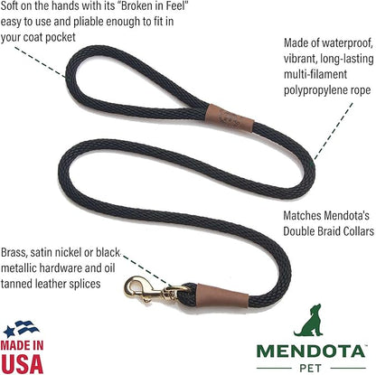 Mendota Pet Snap Leash - British-Style Braided Dog Lead, Made in The USA - Mocha, 1/2 in x 4 ft - for Small/Medium Breeds
