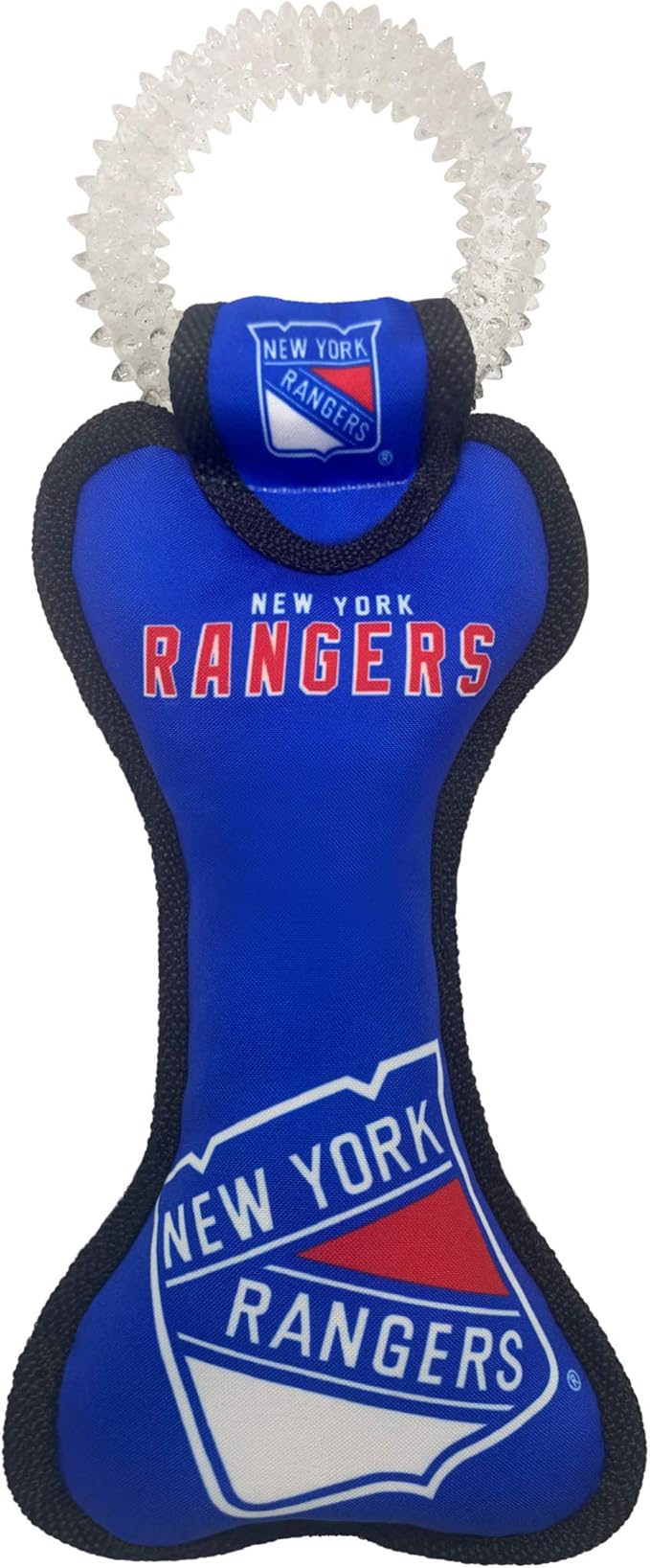 Pets First NHL New York Rangers Dental Dog TUG Toy with Squeaker. Tough PET Toy for Healthy Fun, Teething & Cleaning Pet's Teeth & Gum., one Size (NYR-3310)