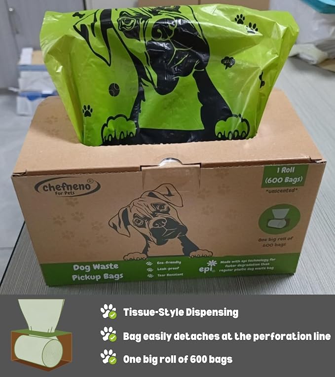 Dog Poop Biodegradable Bags One Biig Roll (600 ct.) Eco-friendly Doggy Poop Bags Pet Waste Pickup Bag Degradable Cat Waste Disposal Bags (1 Roll, 600 Bags)