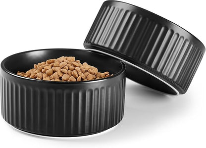 Non-Slip Ceramic Dog Bowls,8" Dog Food and Water Bowl Set with Silicone Base, 64oz/8cups Weighted Flip-Proof Pet Feeding Bowl for Medium and Large Dogs (Large,Black)