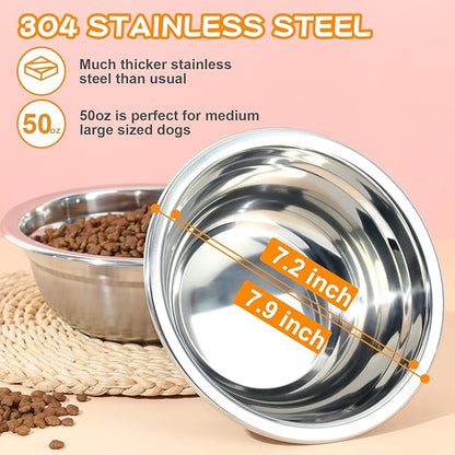 COMESOON 2 Pack 7.2" Stainless Steel Dog Bowls 50oz Thickened Durable Replacement Dog Food Bowls for Food and Water, Fit for COMESOON Bowl Stand DB-B01/DB-B03