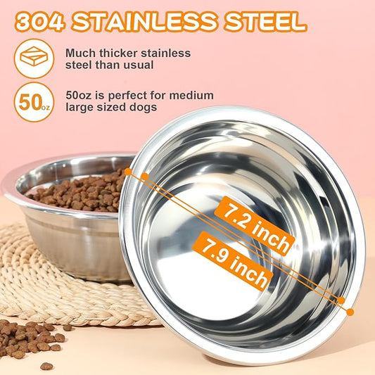 COMESOON 2 Pack 7.2" Stainless Steel Dog Bowls 50oz Thickened Durable Replacement Dog Food Bowls for Food and Water, Fit for COMESOON Bowl Stand DB-B01/DB-B03