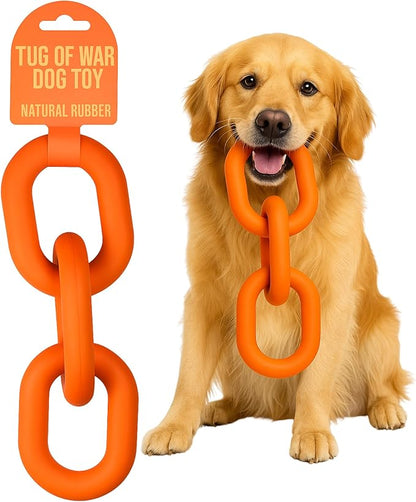 Doug's Dog Supplies Chain Link Tug Toy, Tug Toys for Dogs, Rubber Chain Toy for Tug of War (Orange)