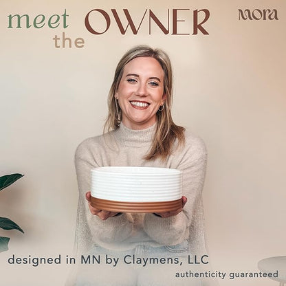 Mora Ceramic Pet Bowl - Large Food/Water Dish for Large Dogs, Cats, Great Dane, Mastiff - 50oz or 8 Cups - Basic Bowls - Vanilla White