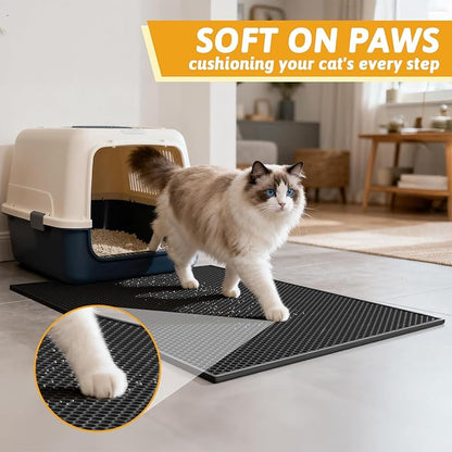 Pieviev Cat Litter Mat Double Layer Waterproof Urine Proof Trapping Mat 1 Pack (Black, 30x24 Inch (Pack of 1))