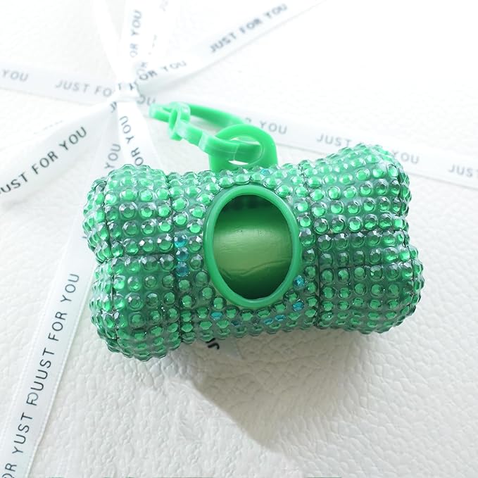 Bling Dog Poop Pickup Bag Dispenser Holder Pet Waste Disposal Bag Pet Trash Bags Holder Bone Shaped Green