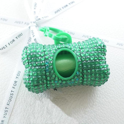 Bling Dog Poop Pickup Bag Dispenser Holder Pet Waste Disposal Bag Pet Trash Bags Holder Bone Shaped Green