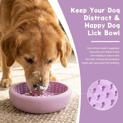 Dog Lick Bowl, Anxiety Relief Slow Feeder Lick Mat for Dogs, Non-Slip Freeze Licking Bowls Enrichment Puzzle Pet Feeding Treat Dispenser for Distraction, Silicone Lick Pads for All Dogs(Purple, Large)