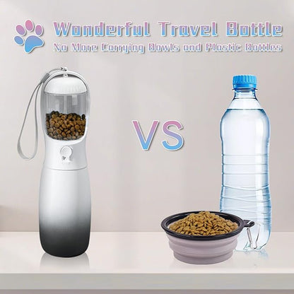 Portable 2-in-1 Pet Water Bottle with Food Container, Large Capacity Dog Water Dispenser, Outdoor Accessories for Camping, Gifts (19Oz, Black&White)