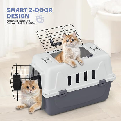 Magshion 18 Inch Pet Carrier for Small Dogs and Cats with Top and Front Door Access, Plastic Dog Kennel for Longer Traveling, Durable Handle, and 4 Sides Ventilation for Pet Up 10 lbs (White+Grey)