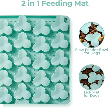 Puzzle Feeder Snuffle Mat for Dogs, Lick Mat for Dogs to Slow Down Eating, Dog Puzzle Toys for Large and Medium Breed Dogs, Silicone Dog Bowls for Dry, Wet, Raw Food, Green