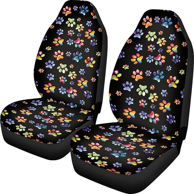 Tie Dye Dog Paws Print Car Seat Covers for Front Seats Only,Universal Bucket Seats Protector Fit for Car,SUV Sedan,Truck