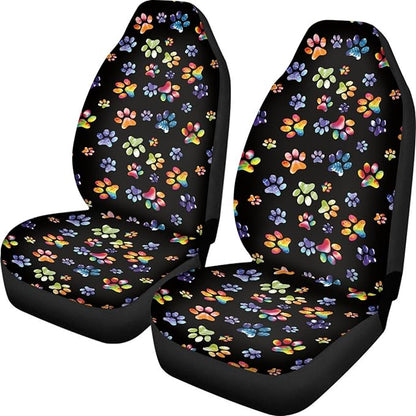 Tie Dye Dog Paws Print Car Seat Covers for Front Seats Only,Universal Bucket Seats Protector Fit for Car,SUV Sedan,Truck