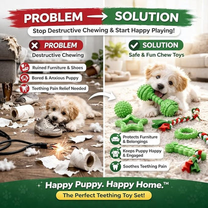 Puppy Chew Toys, 6 Pcs Teething for Small Breed, Soft Rubber Cute Green Dog Toys, Eco-Friendly, Teeth Cleaning, Interactive Tiny Toys for Small Dog,(Basket not Included)
