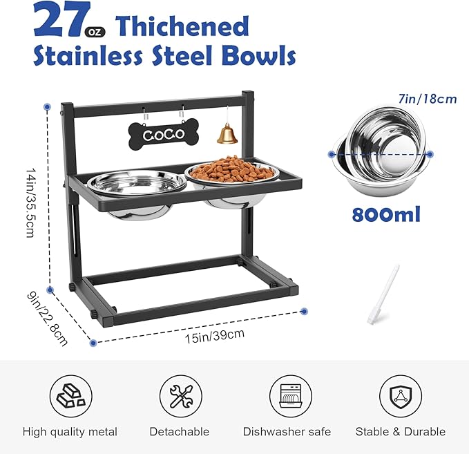 Elevated Dog Bowls for Medium and Small Dogs, 5 Adjustable Height, Raised Dog Bowl Stand with 2 Stainless Steel Dogs Food Bowls, Metal Strong Pet Bowls Elevated