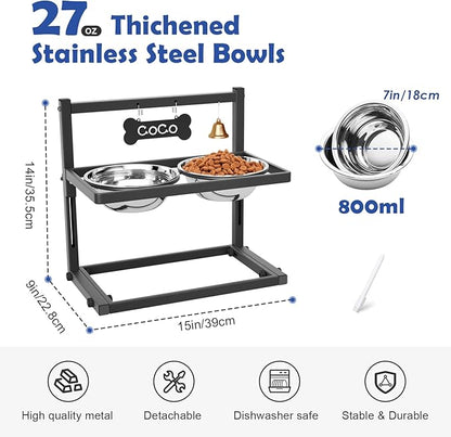 Elevated Dog Bowls for Medium and Small Dogs, 5 Adjustable Height, Raised Dog Bowl Stand with 2 Stainless Steel Dogs Food Bowls, Metal Strong Pet Bowls Elevated