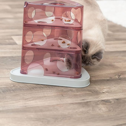 TRIXIE Cheese Tower Interactive Cat Toy, Enrichment Toys for Indoor Cats, Treat Puzzle Interactive Play and Mental Stimulation, Berry
