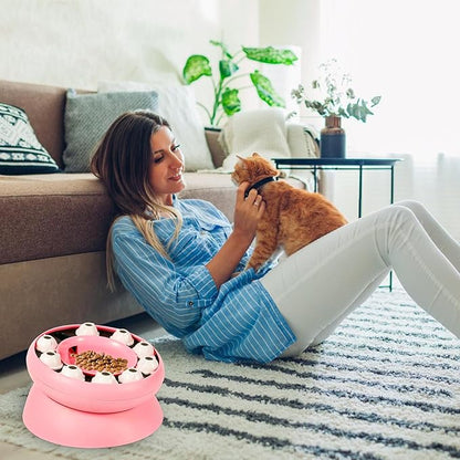 Cat Puzzle Feeder Slow Food Bowl – Interactive Slow Feeder Bowl for Indoor Cats, Treat Dispensing Enrichment Toy,Mental Stimulation and Boredom Relief (Pink)
