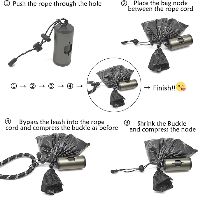 Aluminum Dog Poop Bags Holder with Carabiner Metal Pet Waste Bags Dispenser with Hook and Loop Fastener and Elastic Cord to Carry Used Bags (Olive Green)