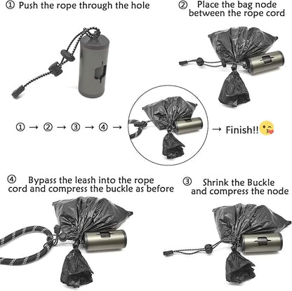Aluminum Dog Poop Bags Holder with Carabiner Metal Pet Waste Bags Dispenser with Hook and Loop Fastener and Elastic Cord to Carry Used Bags (Olive Green)
