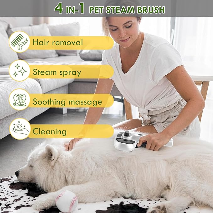 deaunbr Pet Steam Brush for Cat and Dog,4-in-1 Grooming Tool with 2 Water Spray,Cat Hair Brush for Long & Short Haired Pets,Dog Brush for Shedding Easy to Clean