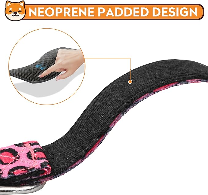 Reflective Dog Collar, Adjustable Soft Neoprene Padded Nylon Pet Collars with Buckle for Puppy and Small Dogs, Cats, Leopard Pink,XL
