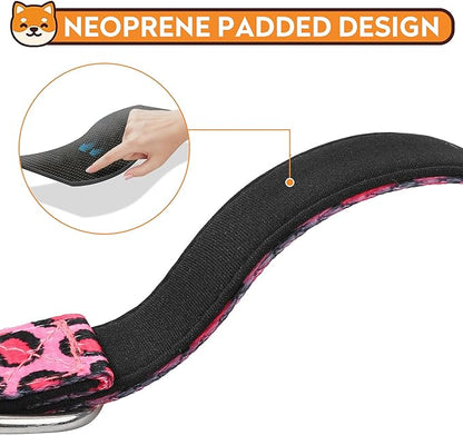 Reflective Dog Collar, Adjustable Soft Neoprene Padded Nylon Pet Collars with Buckle for Puppy and Small Dogs, Cats, Leopard Pink,XL