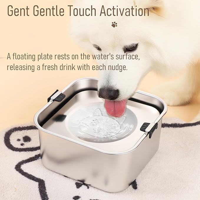 No Spill Water Bowl for Dogs,101oz/3L Slobber Stopper Stainless Steel, Slow Drinking Dog Water Bowl, No Mess Dog Water Dispenser Spill Proof, Dishwasher Safe, Silver