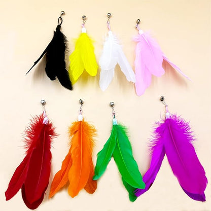 Cat Toy Refill, 8 Pack Large Feather Toy with Bell for Cat Wand Toy Accessories Cat Toy Attachment Replacements, 7.87” Realistic Size Feather Toy for Bored Indoor Adult Cat Play Exercise