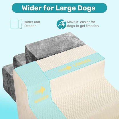 Dog Stairs for Bed, Extra Wide 5-Step Dog Steps for High Bed, High-Density Foam Pet Stairs with Non-Slip Removable Washable Cover for Small Pets, 23" H, Beige