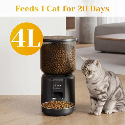 Fansafurn Automatic Cat Feeder with 2K HD Camera, Automatic Dog Feeder with App Control via 2.4G/5G WiFi, Dual Power System & Voice Recording, 4L Food Dispenser for Cats and Small Dogs, Black