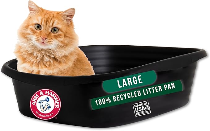 Arm & Hammer Simply Recycled Plastic Cat Litter Pan, Made in USA, Easy to Clean, Large Durable Litter Box, Black